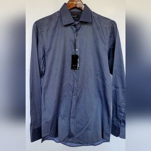 NTW Men's SAND Copenhagen Casual Shirt, Dark Blue with Geometric Print, Size 39